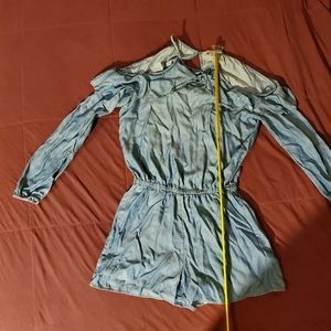 Michael Kors soft denim knit cold shoulder jumpsuit romper XS